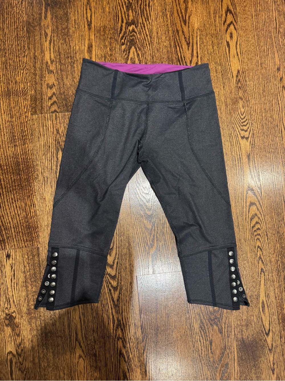 lululemon athletica Black Capris with Purple Waistband and Snap-Trim Cuffs